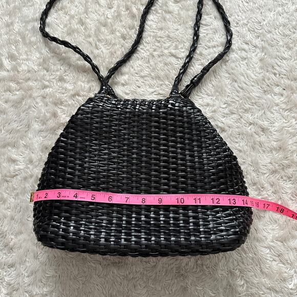 Vintage Talbots Black Woven Leather Crossbody Shoulder Bag Purse Gold Hardware - Picture 7 of 13